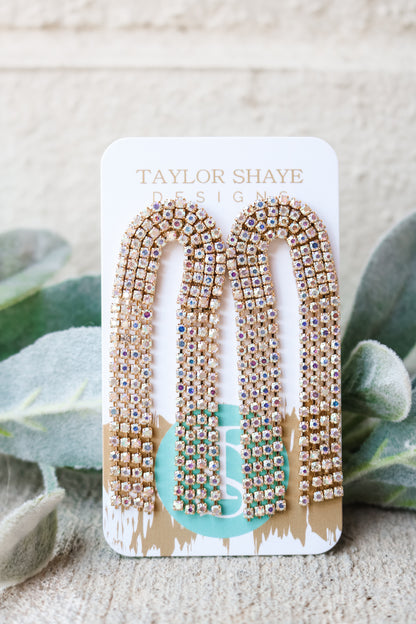 Rhinestone Tassel Drop Earrings (gold)