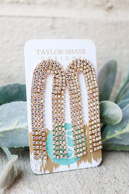 Rhinestone Tassel Drop Earrings (gold)