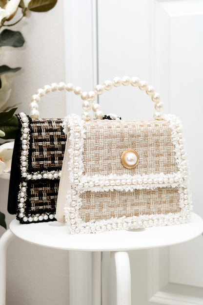 Pearl Studded Purse (ivory/tan)