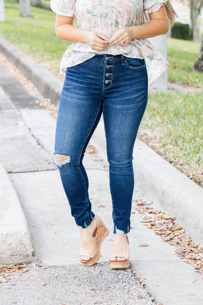 Buttoned Up Mid Rise KanCan Jeans (dark)