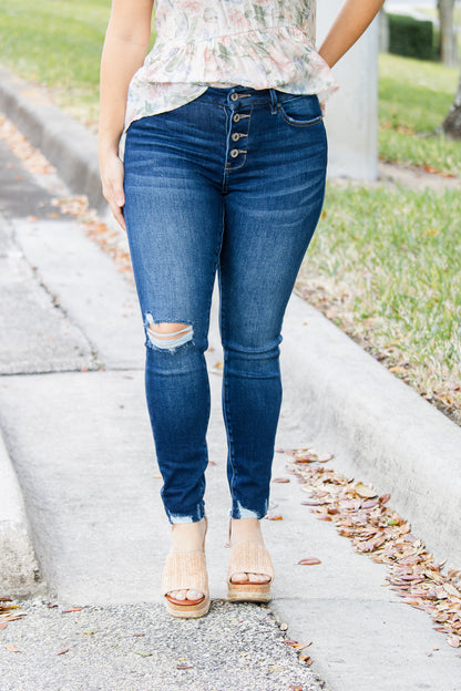 Buttoned Up Mid Rise KanCan Jeans (dark)