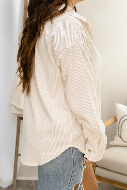 Catching Feelings Corduroy Shacket (ivory)