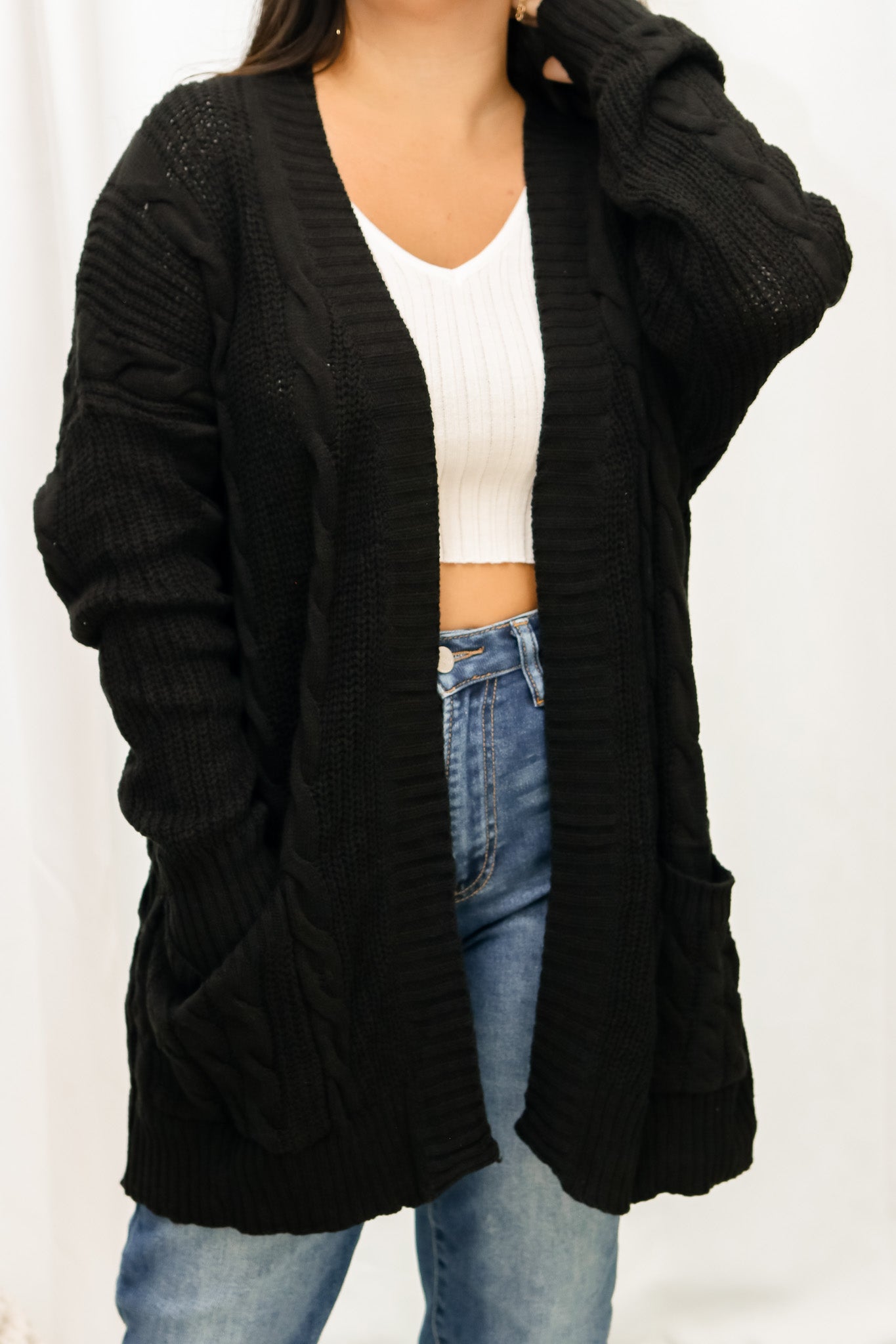 Braided Knit Cardigan (black)