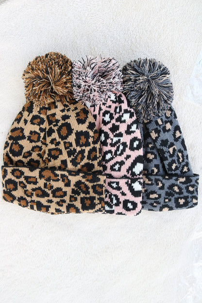 Leopard Pom Pom Beanie (pink)